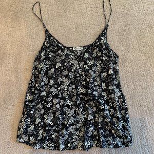 Free People Intimately Black Floral Print Cami with Scallop Neckline